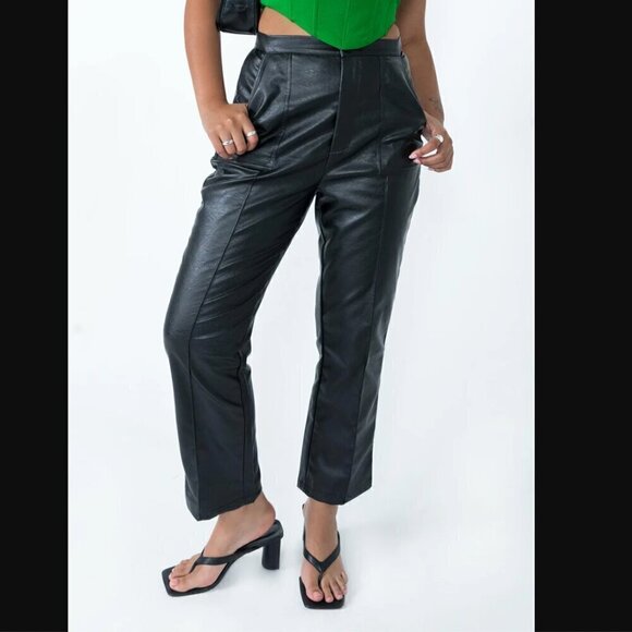 Princess Polly Encore Black Faux Leather High Rise Straight Leg Pants 6 - Picture 6 of 14